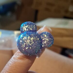 Glittery Blue and Purple Mouse House Cocktail Ring Adjustable